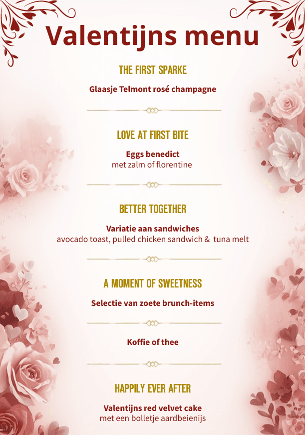 Valentijnsbrunch menukaart